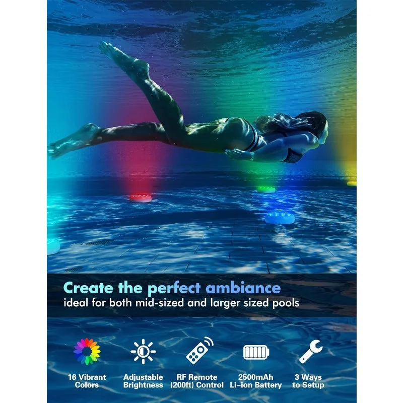 Submersible LED Lights with Remote, Changing Multicolor Underwater Built-in Large Capacity Battery