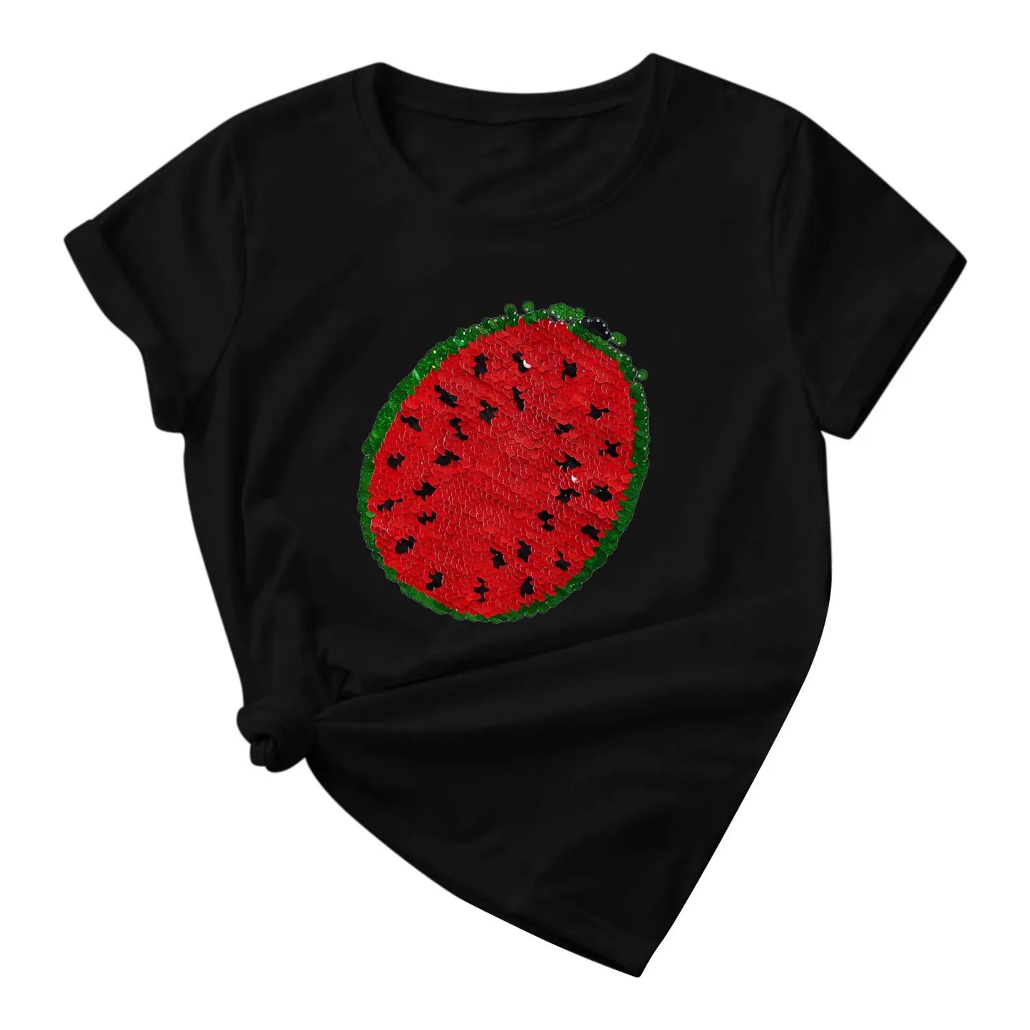 Watermelon Changing Sequin Fashion Women T-shirt