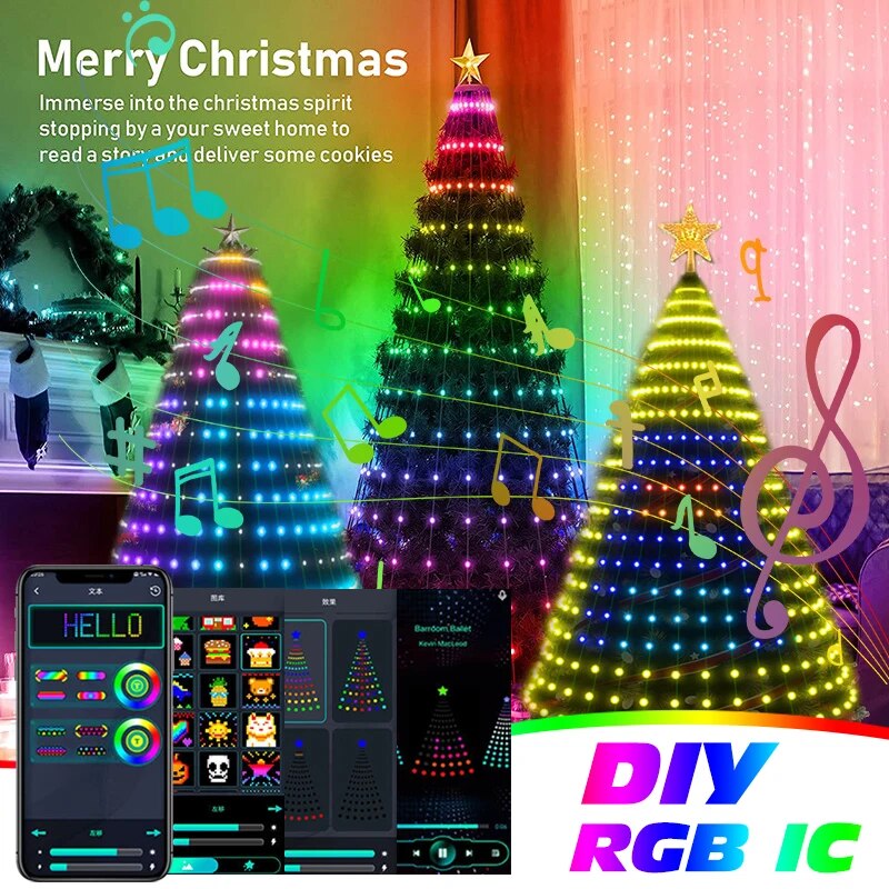 Christmas tree Multicolor LED Star String Waterfall Light Bluetooth