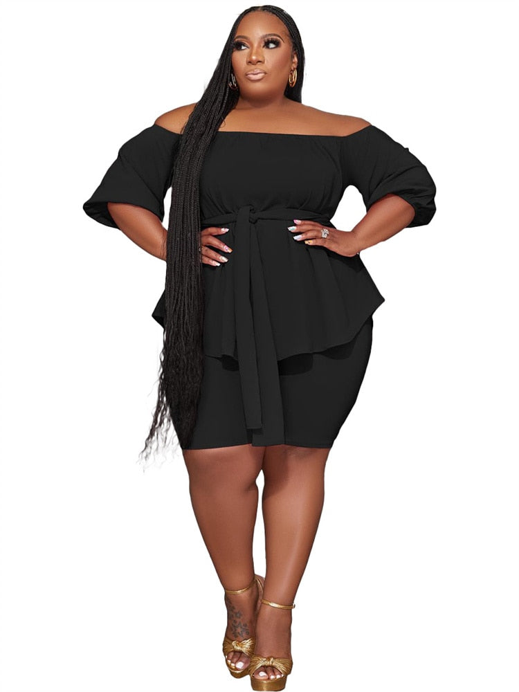 Plus Size Matching Two Piece Sets Women Loose Top Shorts