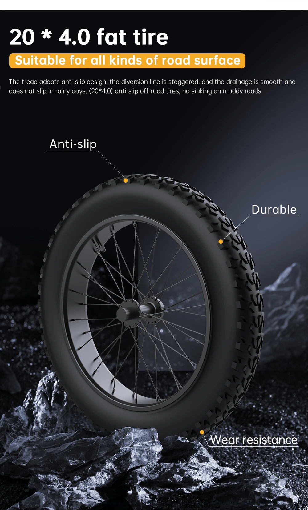 Adults 20“*4.0 Off Road Tyre Mountain Ebike