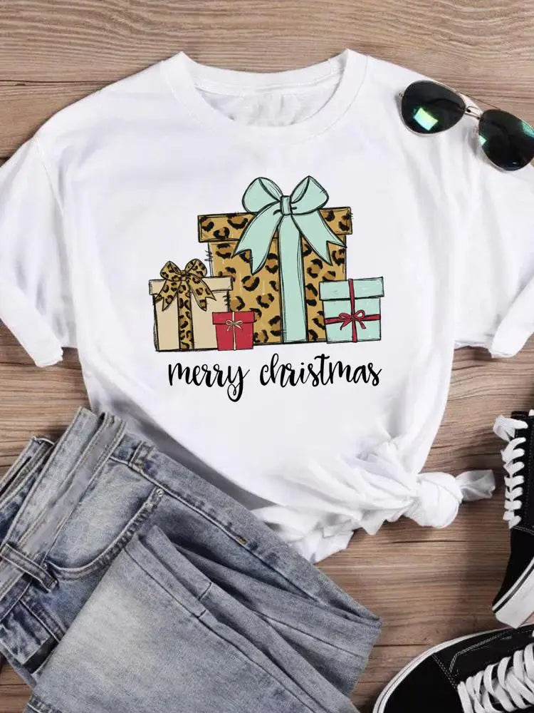 Christmas Merry Plaid Deer Print T Top