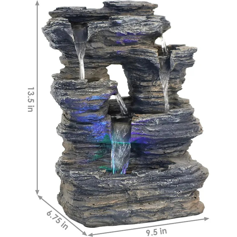 5-Stream Rock Cavern 13.5-Inch Tabletop Water Fountain with LED