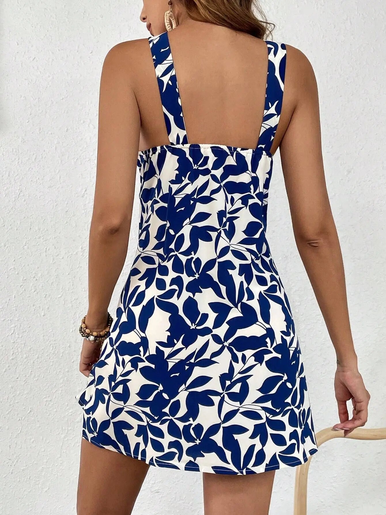 Summer Floral Print Halter Mini Dress for Women Casual