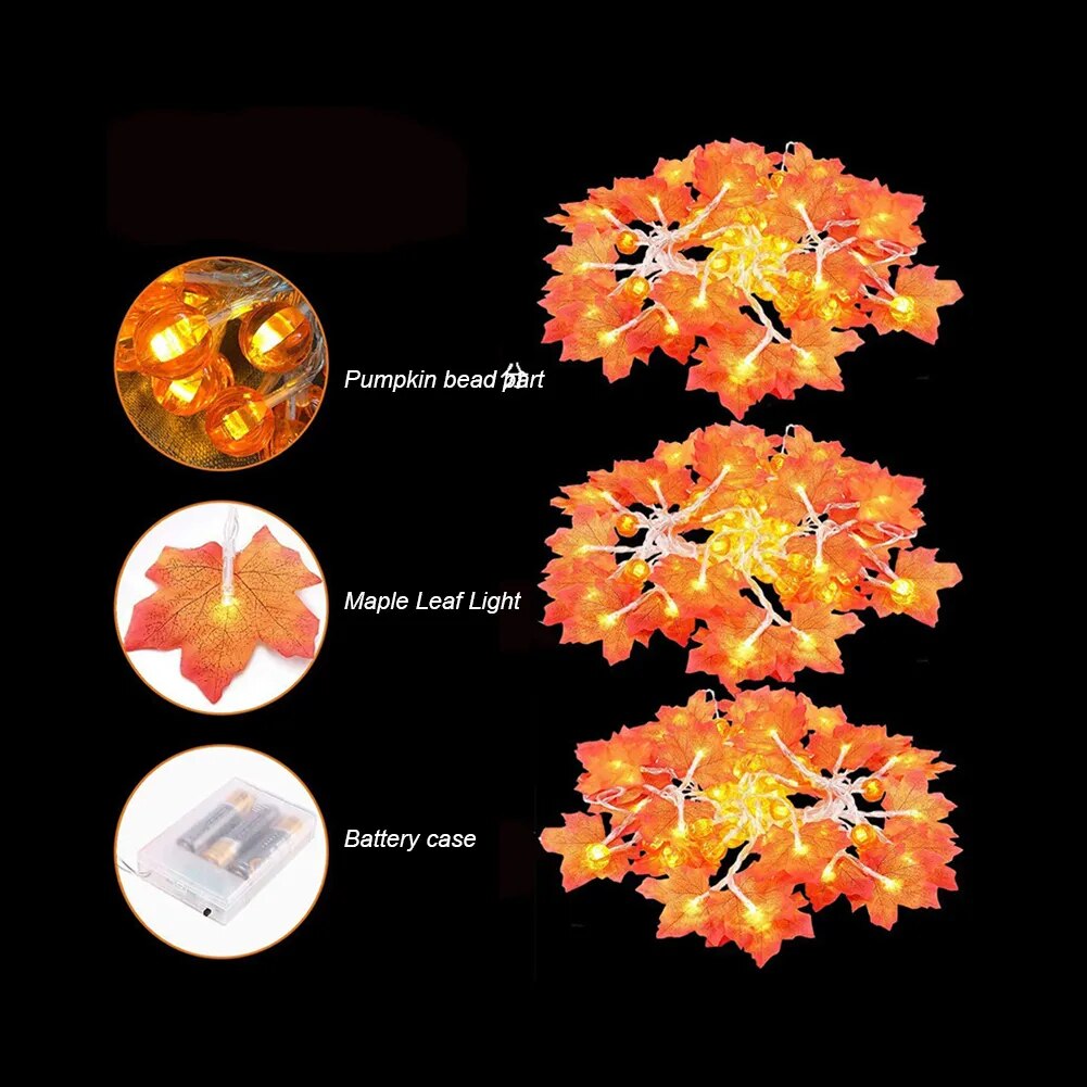 2/3/6M LED Pumpkin Maple Leaf String Lights Garland Decoration