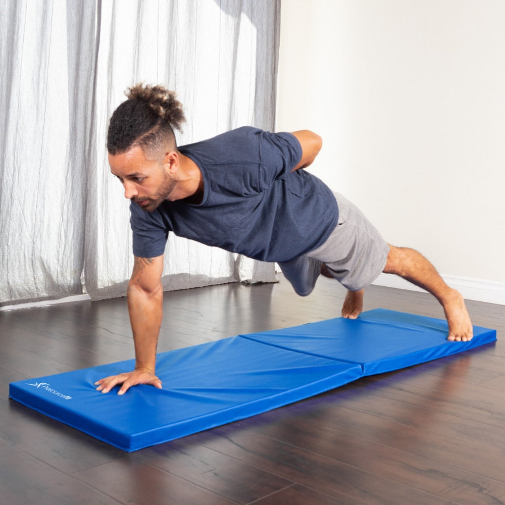 Bi-Fold Folding Exercise Mat 6 x 2, Blue  yoga mat - peterkaczconnect