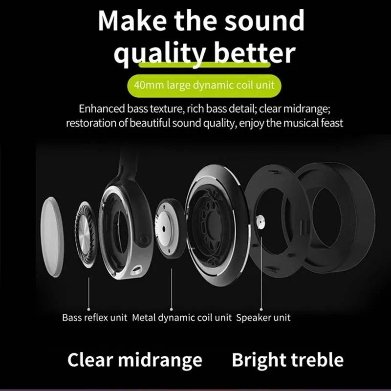 Wireless Headphones Noise Reduction Bluetooth With Mic LED Digital Display