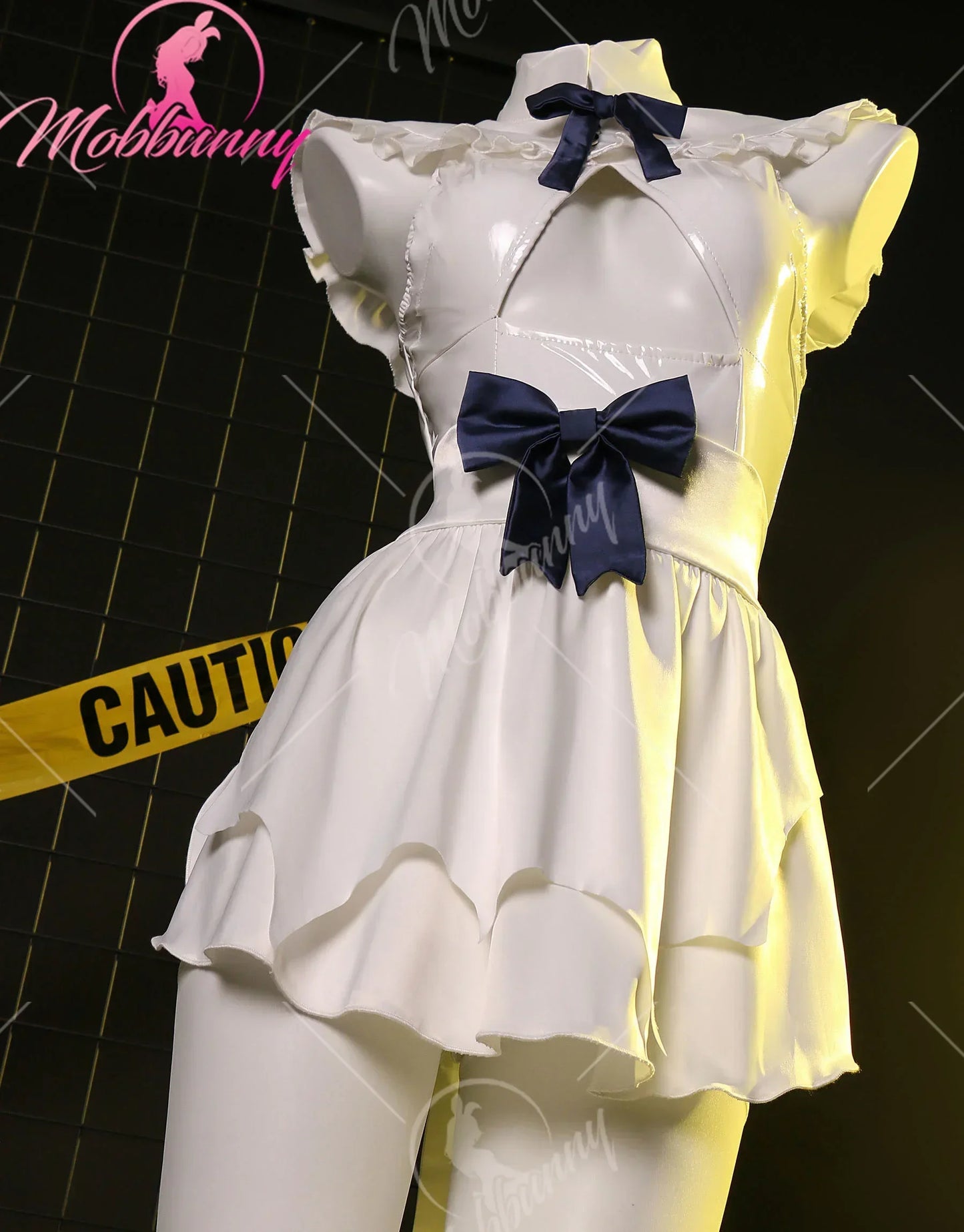 Sexy Maid Chest Open Style Dress Outfit White Hollowed Bodysuit with Apron