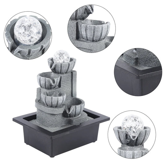 Tabletop Fountain Waterfall Led Light Indoor Silent