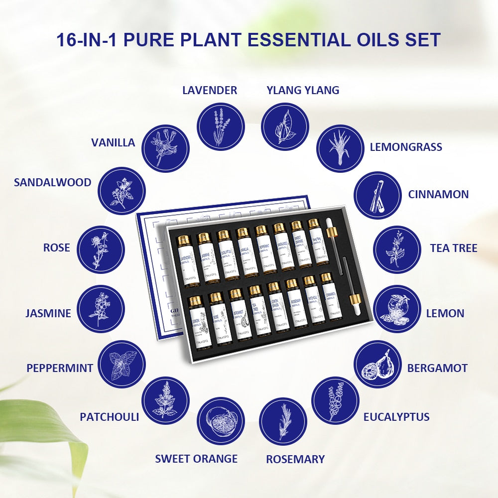 16 PCS 10ML Essential Oils Set for Diffuser Aromatherapy - peterkaczconnect