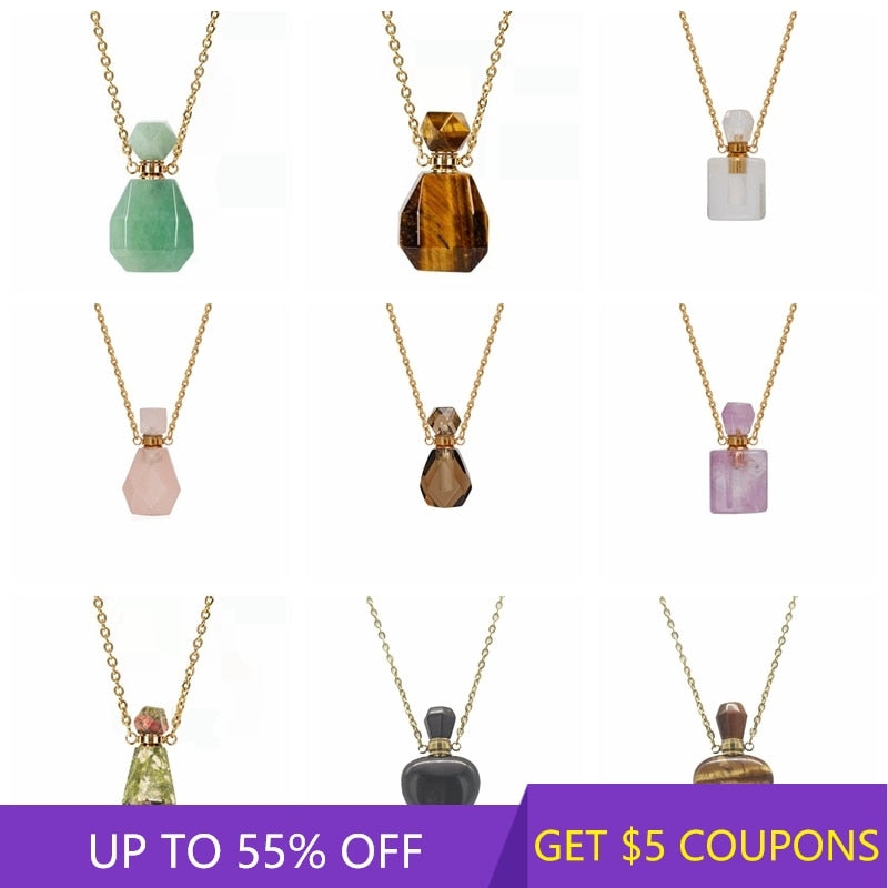 Natural Crystal Perfume Bottle Essential Oil Diffuser Necklace - peterkaczconnect