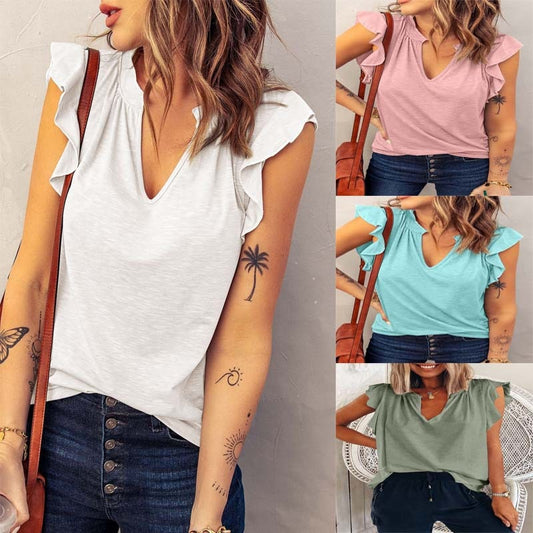 New Women V-neck  Loose Top T-shirt short-sleeved - peterkaczconnect