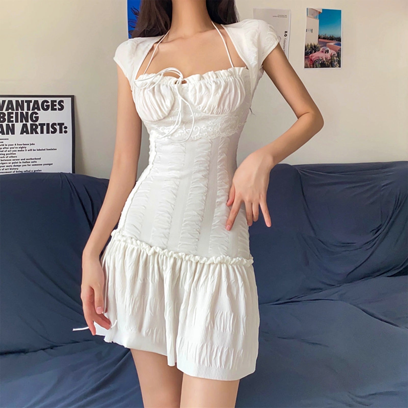 Short Sleeve Dress Mini Dress Square Neck - peterkaczconnect