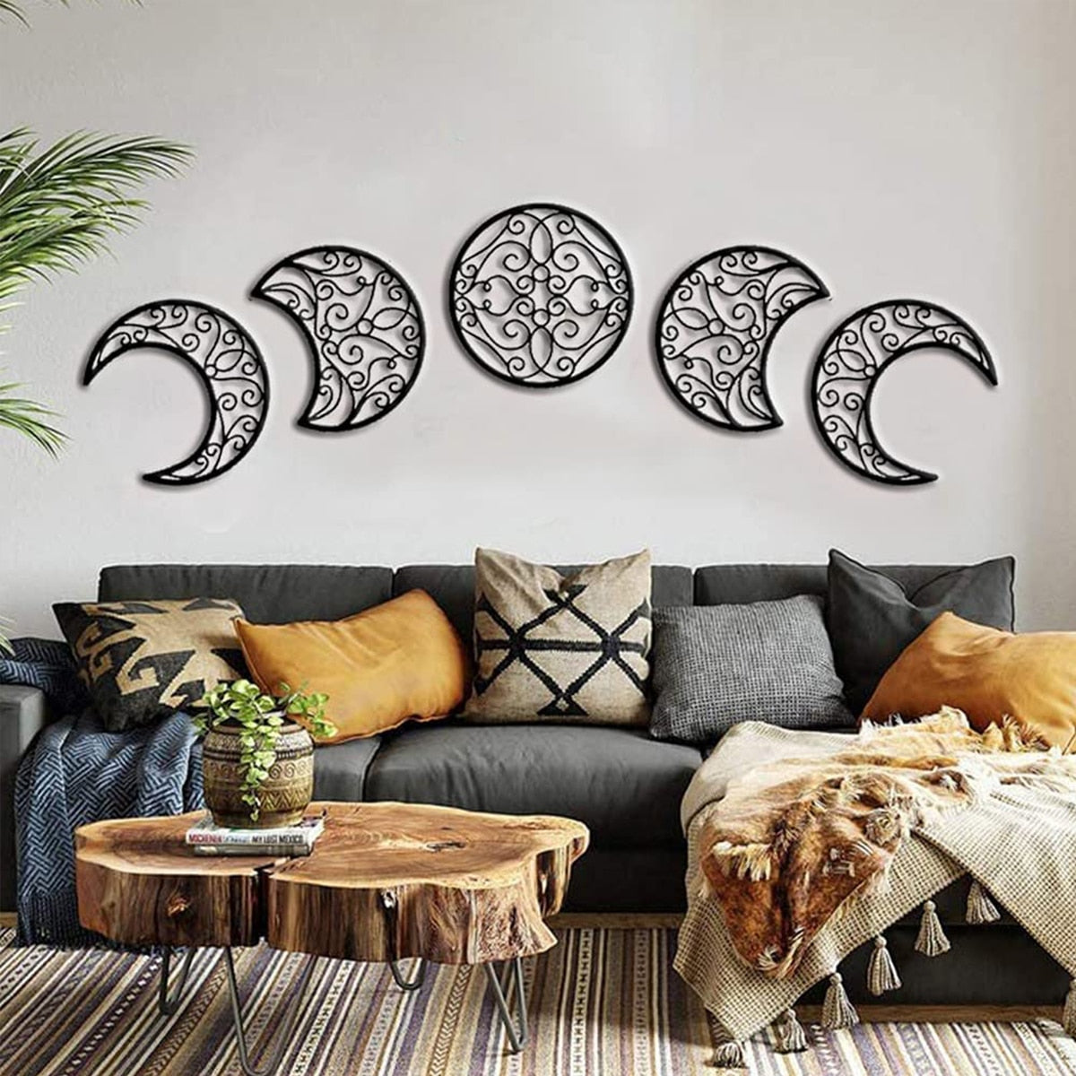 5pcs Black Moon Decoration Wall-mounted Moon Phase - peterkaczconnect