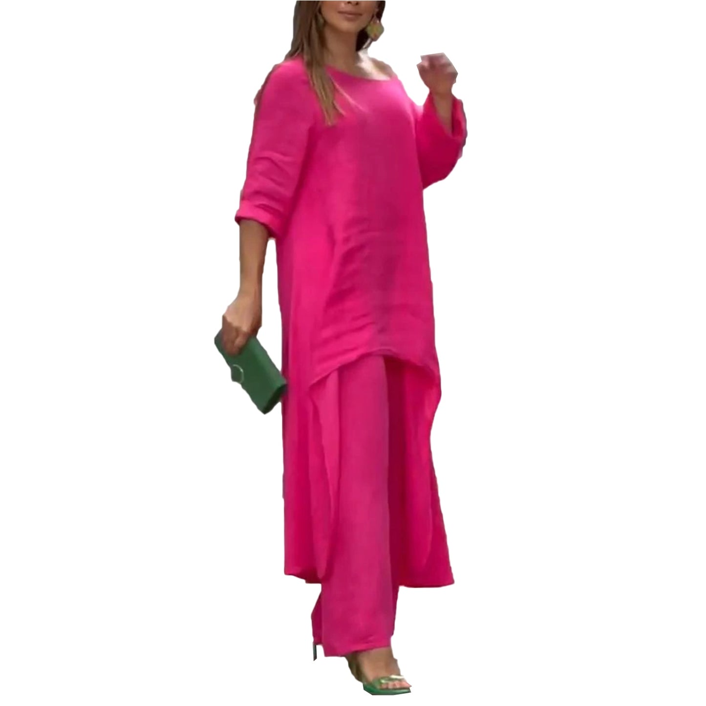 Half-sleeve O-neck Long Tops And Trousers Suit - peterkaczconnect