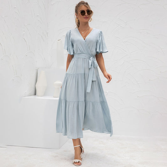 ATUENDO Summer Fashion Solid Bule Dress for Women - peterkaczconnect