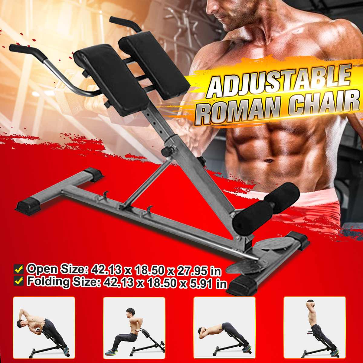 Adjustable Roman Chair Training Bench Back Extension Abs - peterkaczconnect