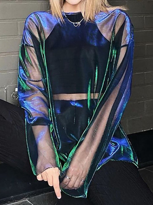 Solid See Through Tshirt Women Sexy Tops O-Neck - peterkaczconnect