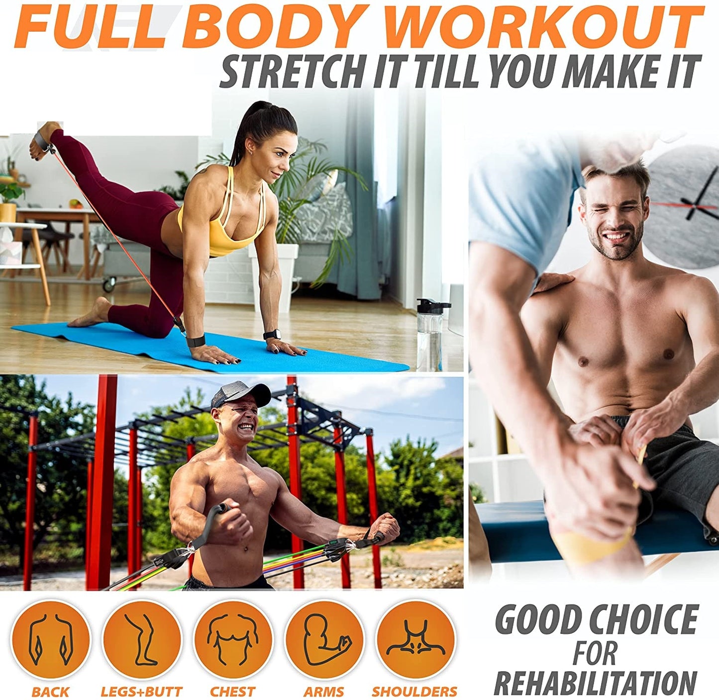 300lb Fitness Resistance Elastic Band Workout  Home Gym - peterkaczconnect