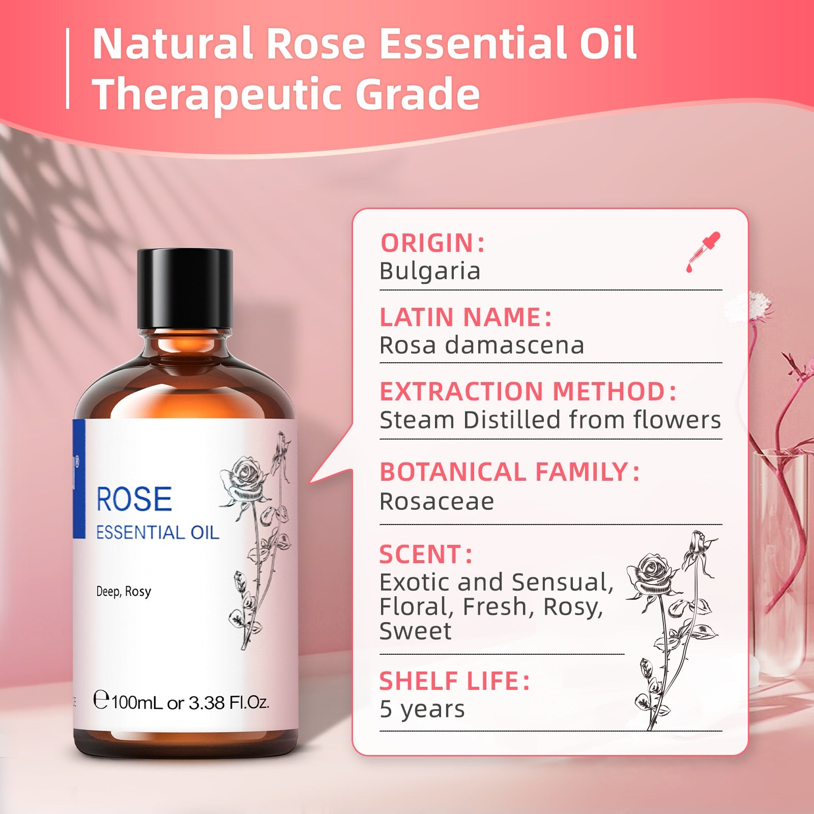 Rose Essential Oils,100% Pure Nature for Aromatherapy - peterkaczconnect