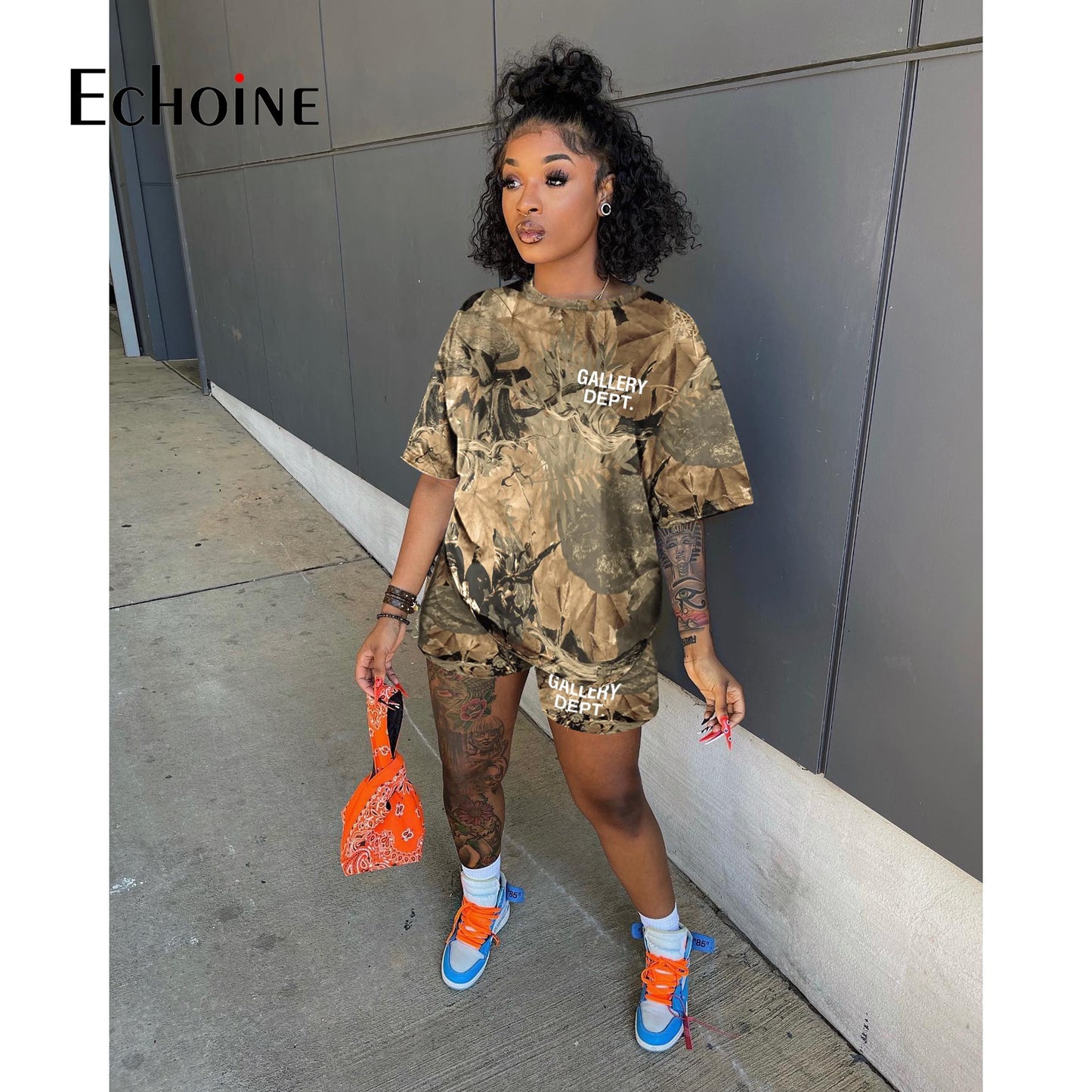 Echoine Summer Women Camouflage loose Top and Elastic Waist Shorts - peterkaczconnect