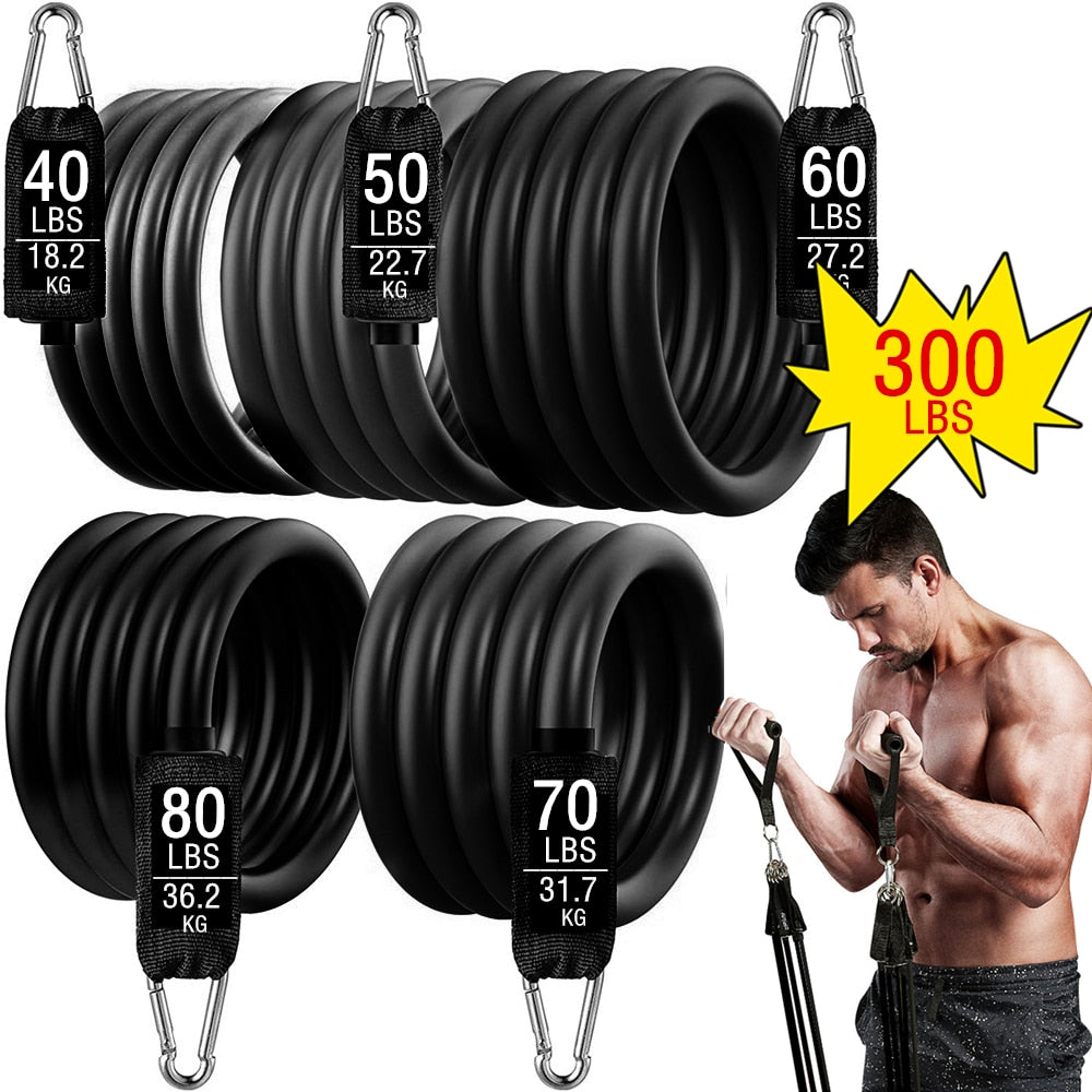 300lb Fitness Resistance Elastic Band Workout  Home Gym - peterkaczconnect