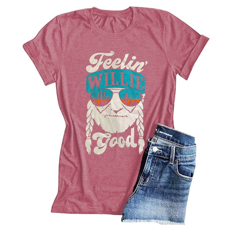 Feelin Willie Good Letter Printed Short Sleeve T-Shirts - peterkaczconnect