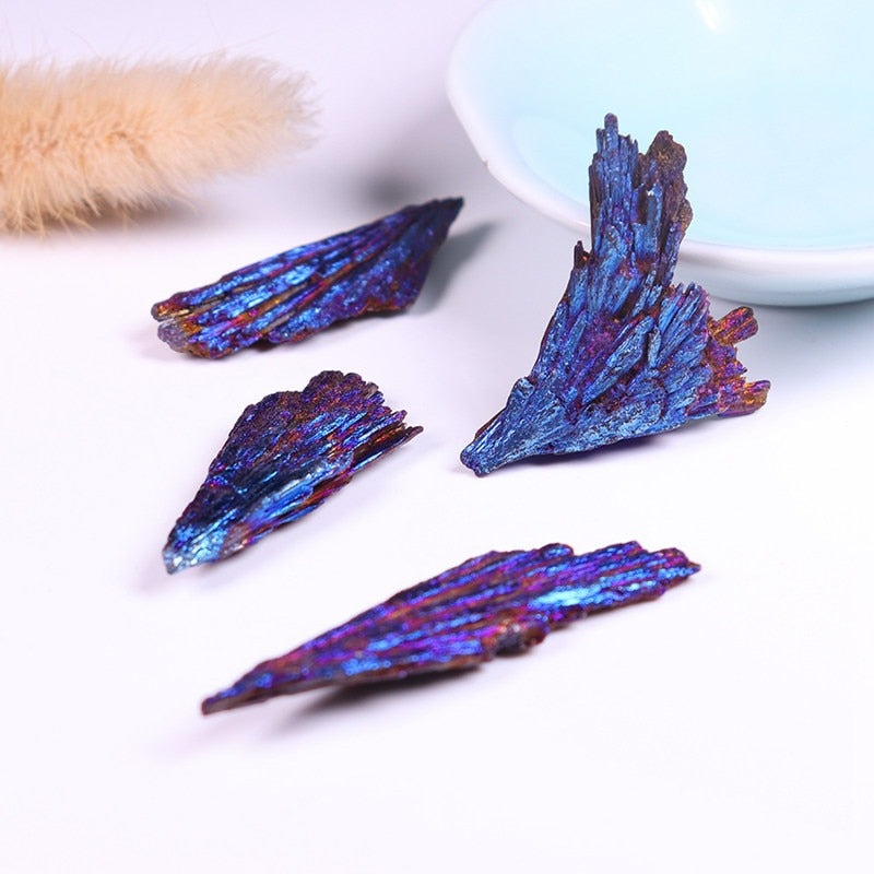 Natural Rainbow Kyanite Titanium Peacock Feather Healing Stone - peterkaczconnect