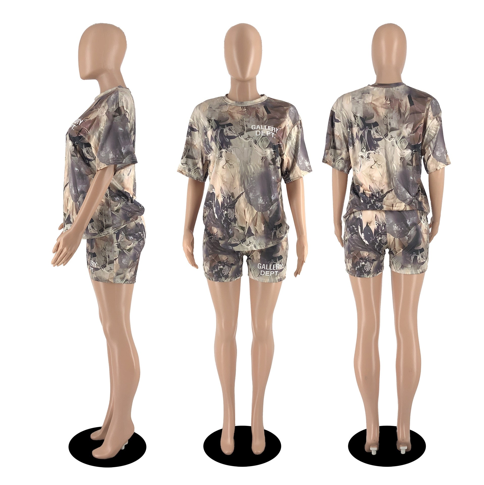 Echoine Summer Women Camouflage loose Top and Elastic Waist Shorts - peterkaczconnect