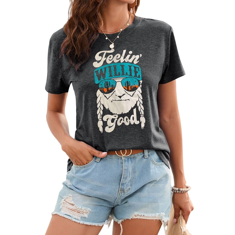 Feelin Willie Good Letter Printed Short Sleeve T-Shirts - peterkaczconnect